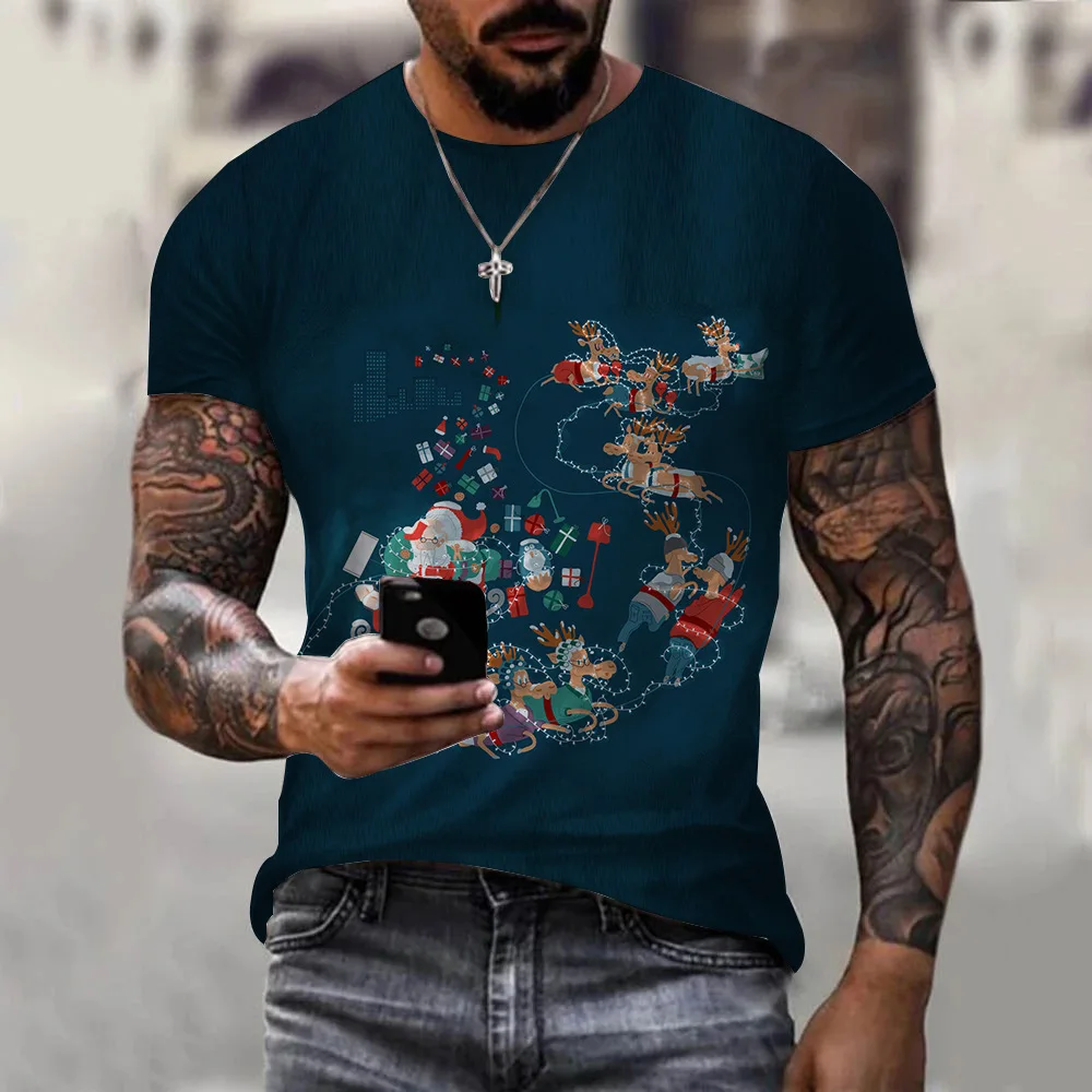 

Мужская летняя футболка с коротким рукавом и рождественским принтом, мужская спортивная футболка для бега, фитнеса, тренажерного зала, футболки, топы, уличная одежда