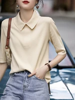 summer jumpers sweater women turn down collar knitted top solid short sleeve pullover woman sweaters 2022 korean fashion clothes
