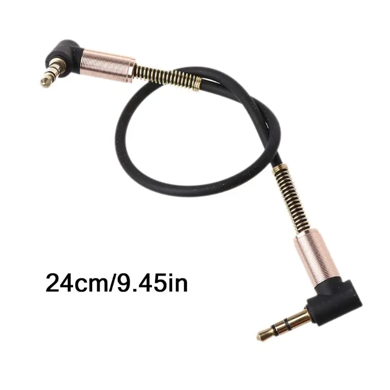

24cm Dual 90 Degree Nylon 3.5 mm to 3.5mm Male Jack Cable Car Aux Cord for iphone MP3 Speaker