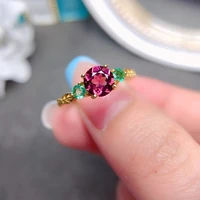 meibapj natural emerald and garnet fashion ring for women real 925 sterling silver charm fine wedding jewelry