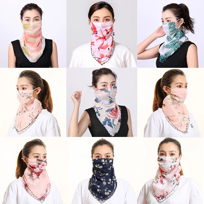 Женская шифоновая маска шарф для лица обертывания цветочный принт женские