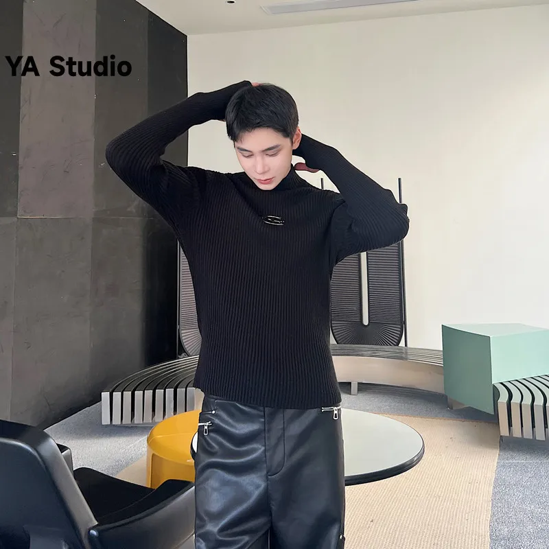 

[YA Studio] Autumn Winter Korean Version Slim Solid Color Half Turtleneck Sweater Men's All-in-one Tight Bottom Knitwear Trend