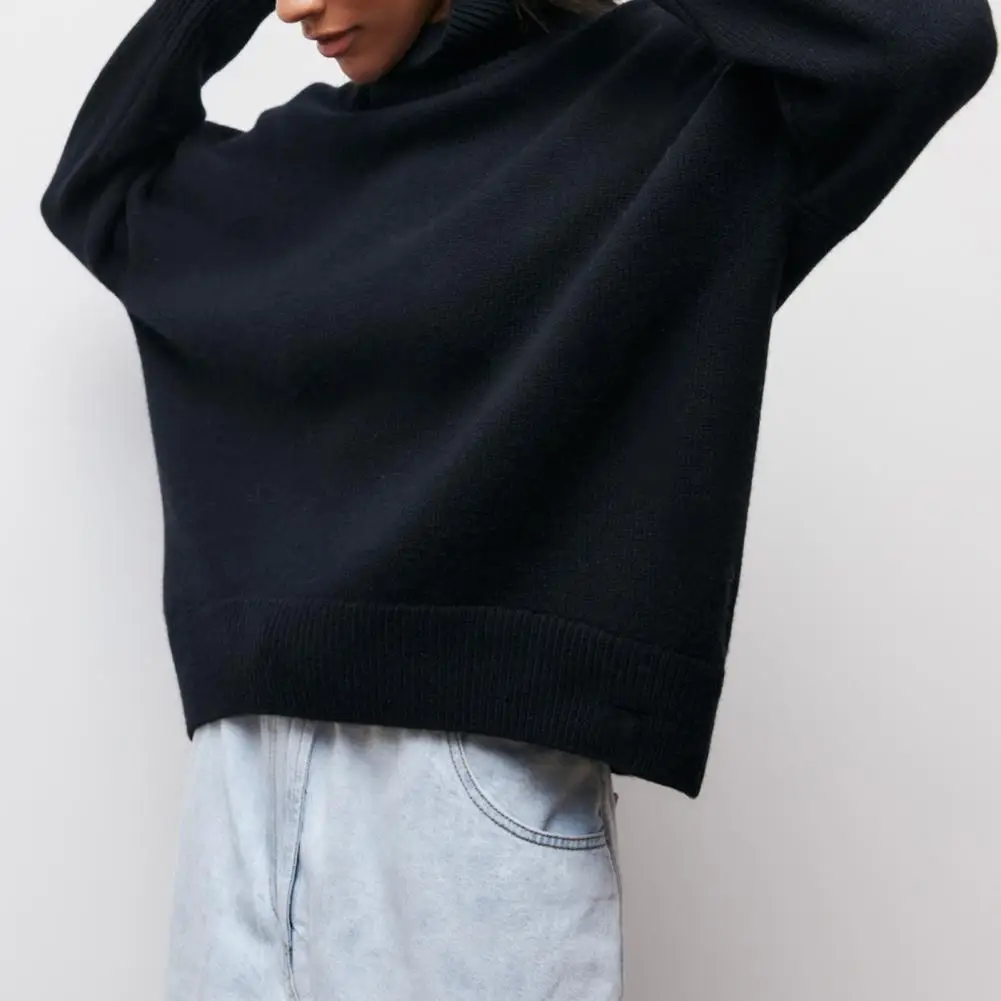 

Women Solid Color Sweater Cozy Knitted Sweater Stylish High Collar Warm Soft for Autumn Winter Lightweight Women Top