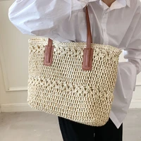 large capacity straw woven bag for women 2022 summer simple one shoulder side bag holiday beach shopper handbags zipper totes