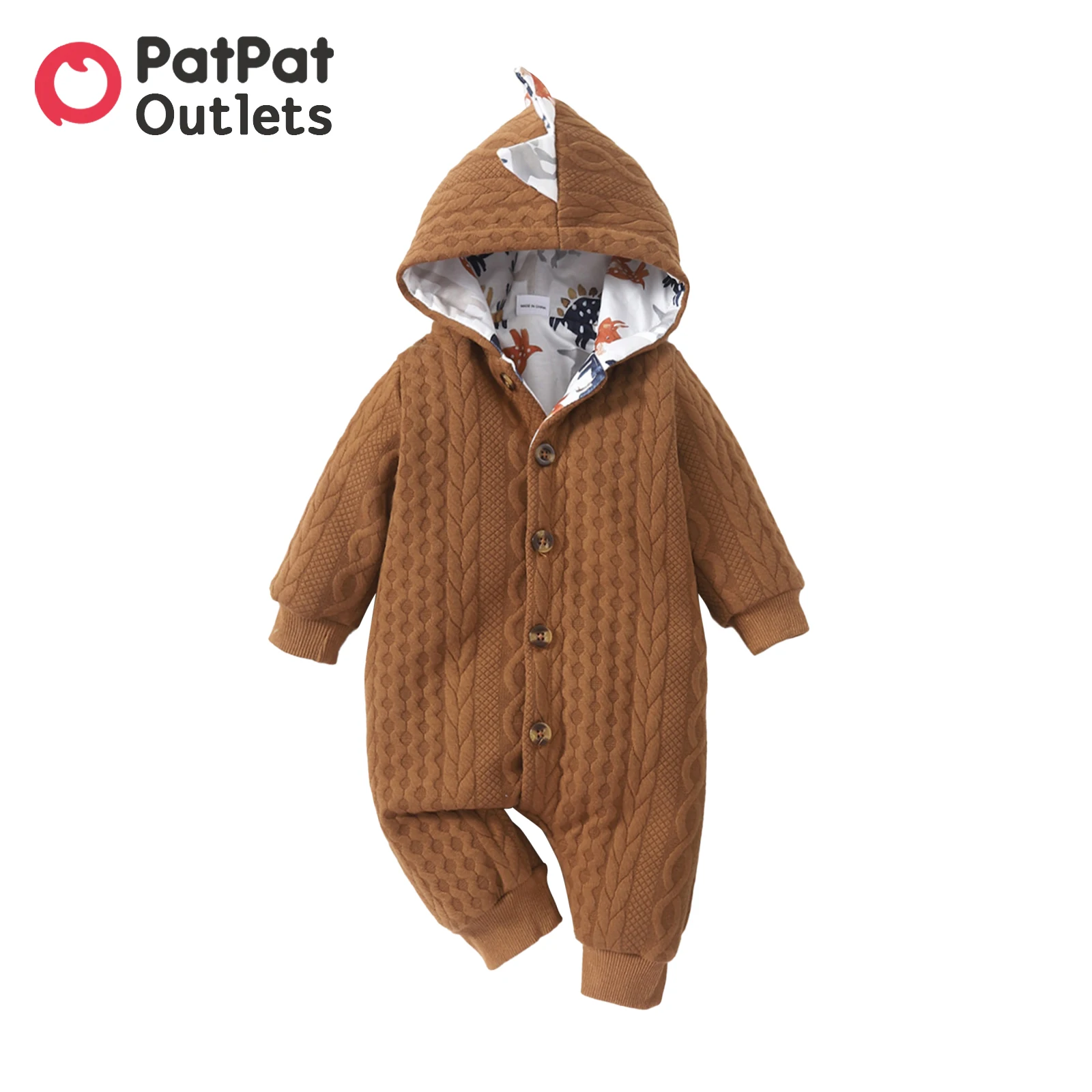 

PatPat Baby Boy Clothes Girl New Born Overalls Jumpsuit Romper Infant Newborn Dinosaur Solid Textured Hooded Long-sleeve