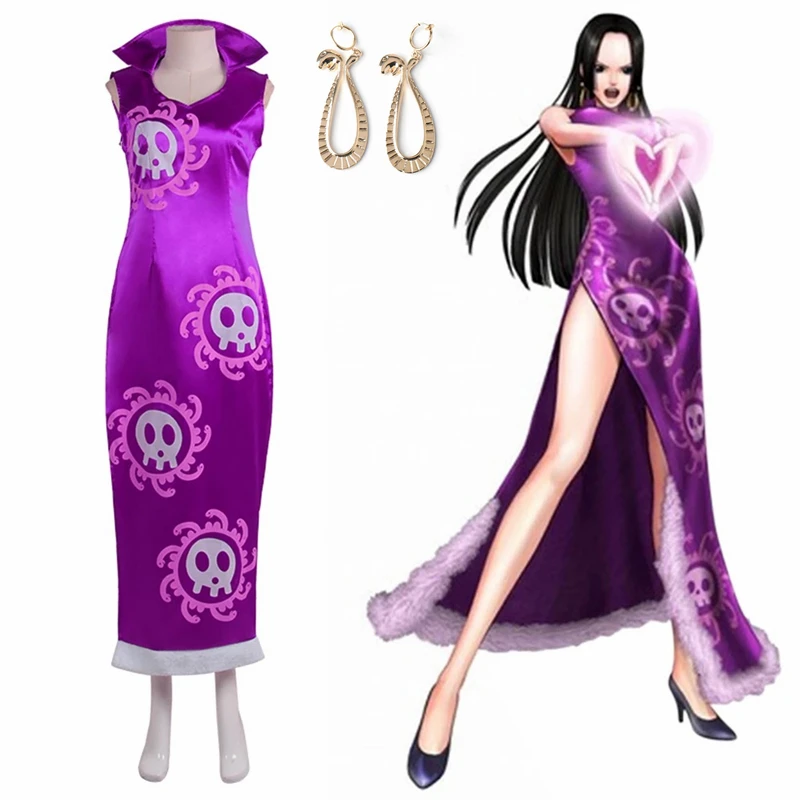 

Аниме One Piece Boa Hancock косплей костюм серьги Хэллоуин Карнавал комплект платья Ципао