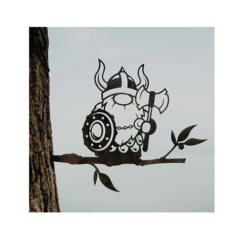 

Стиль викингов, гном, искусство заднего двора, дерево, искусство, мультяшный узор, Ретро металлическая пластина, украшение для дома