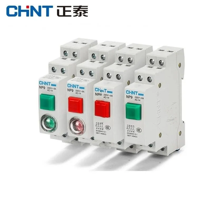 

1PC CHINT NP9 Push Button Card DIN Rail Button Switch Reset With Moving Signal Light LED 220V 2NO 2NC Pushbutton Switch 24V