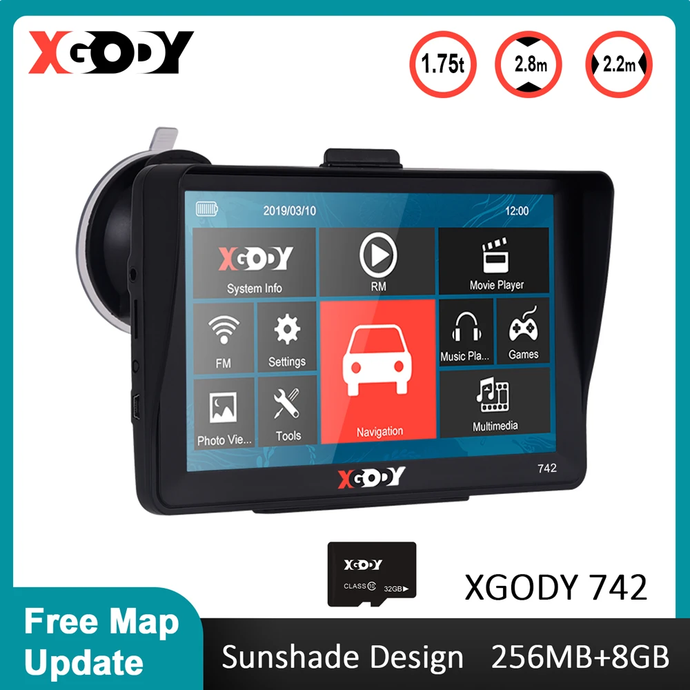 

XGODY 7 Inch Car Truck GPS Navigation Car GPS Auto Navigator Sat Nav Bluetooth 256M+8GB 742 Touch Screen Free Update Map 2022