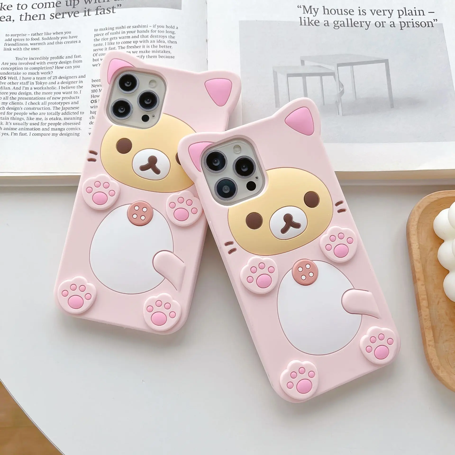 Rilakkuma Cat Bear Силиконовый мягкий чехол для iPhone 16 15 14 13 12 11 Pro Max 3D Мультяшный