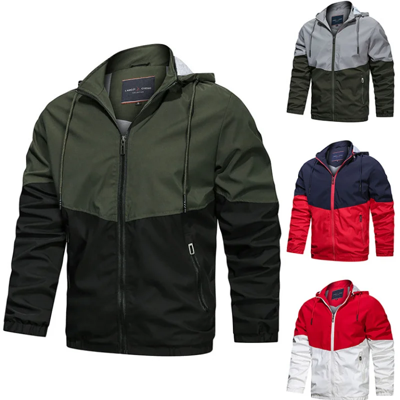 Мужские куртки Спортивная Толстовка контрастных цветов толстовки пальто куртка