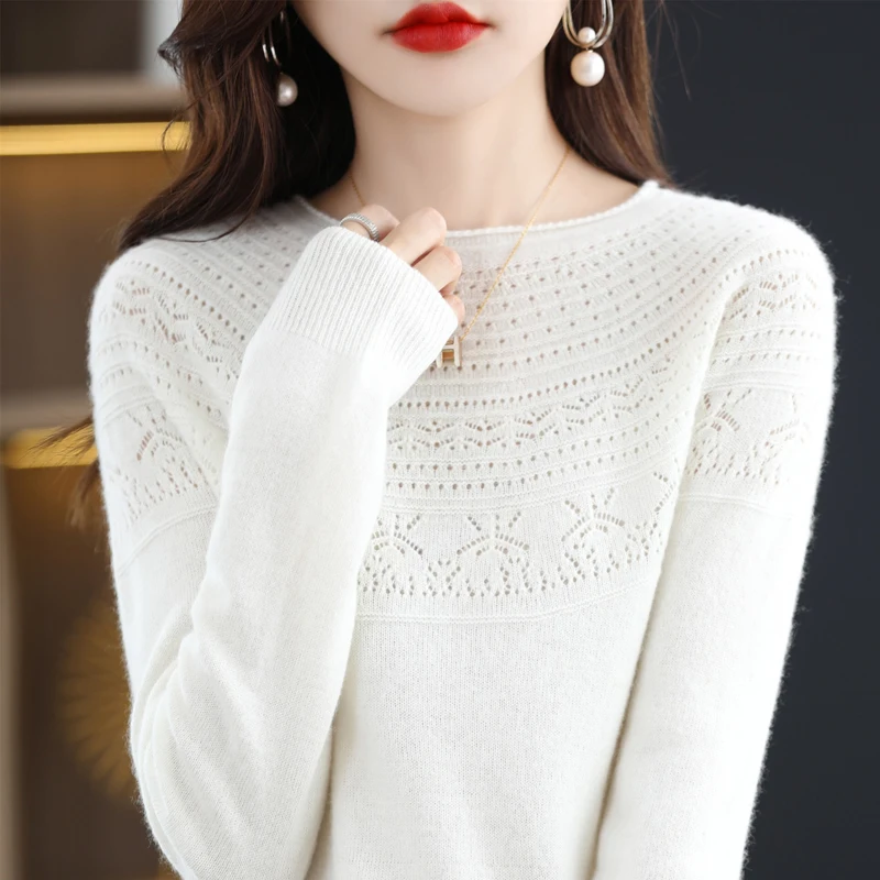 Женский пуловер первого линии из 100% чистой шерсти готовый к ношению вязаный