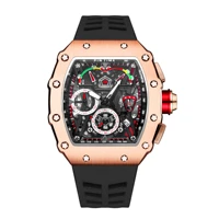 pintime casual men fashion sport rose gold watch chronograph function stopwatch rubber strap auto date male luxury wristwatch