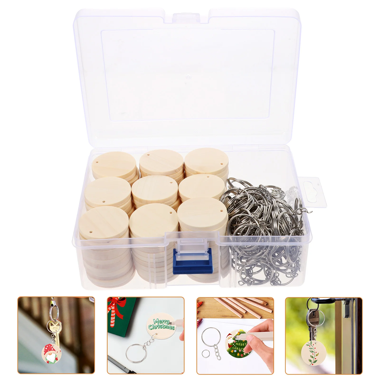 

100 Sets Wood Decor Blank Keychain Pendants Craft Chip Handicraft Decors Wooden Keychains Slices