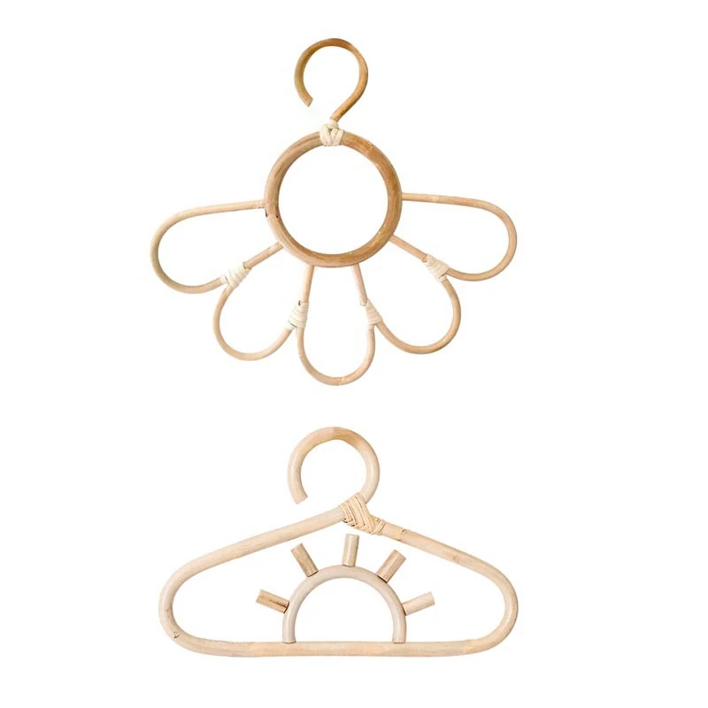 

LBER 2X Rattan Clothes Hanger Kids Garments Organizer Rack Children Hanger For Clothes,Sunflower & Sun