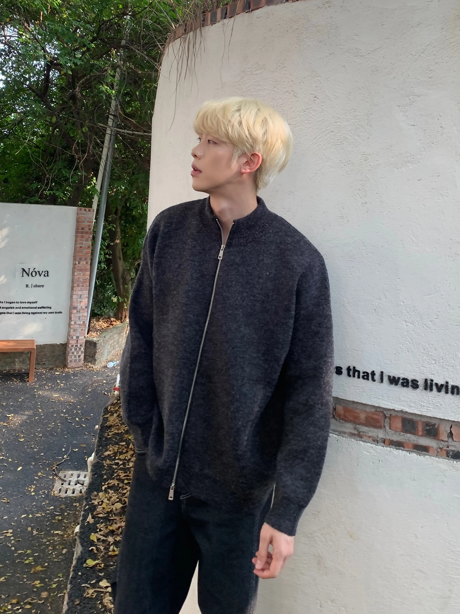 AP MMDD однотонный простой кардиган с двойной молнией дизайн воротник-стойка свитер