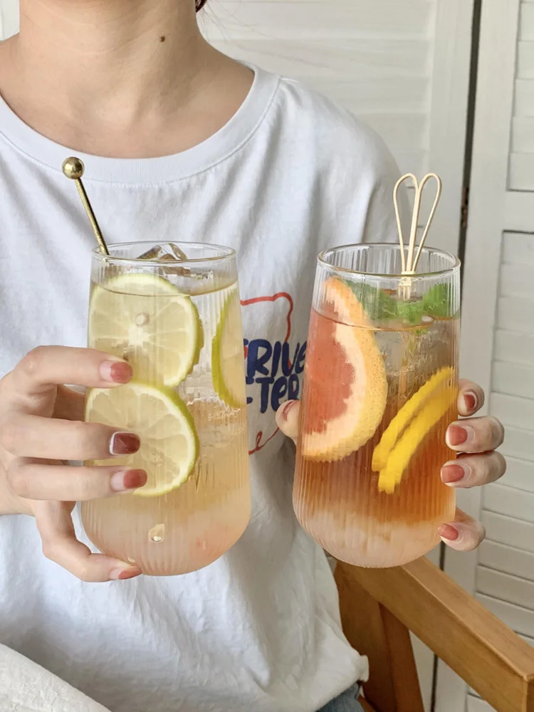 

500ml Vertical Fruit Tea Cup Cold Drink Juice Drink Cup Household Summer High Value Glass Drinking Cup Coffee Milk Cup