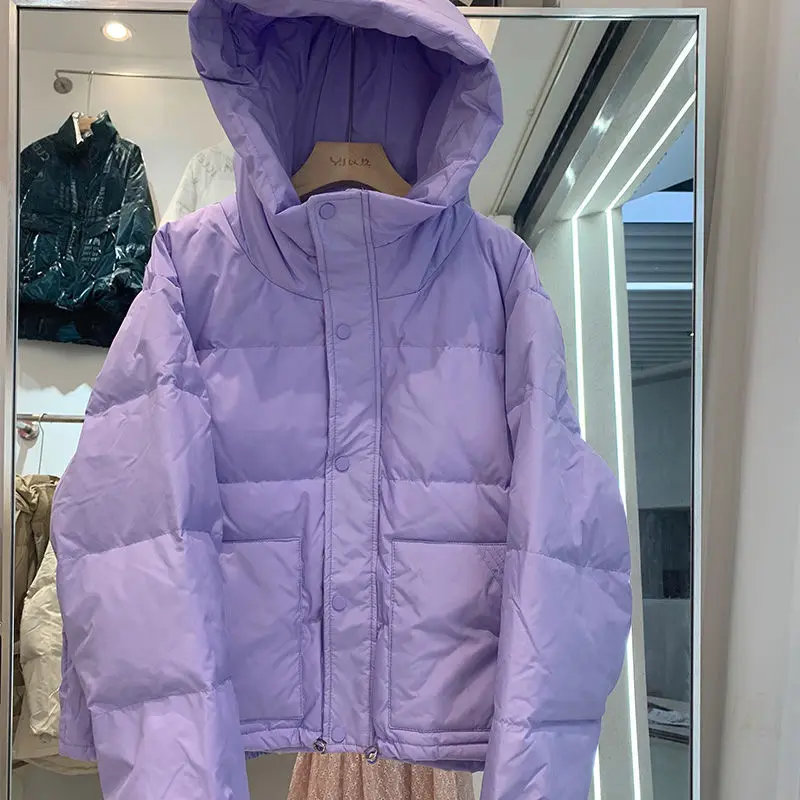 Women White Duck Down Jacket Loose Casual Thick Winter Warm Outwear with Removable Hood Fashion Coat Korean Style Clothing C17