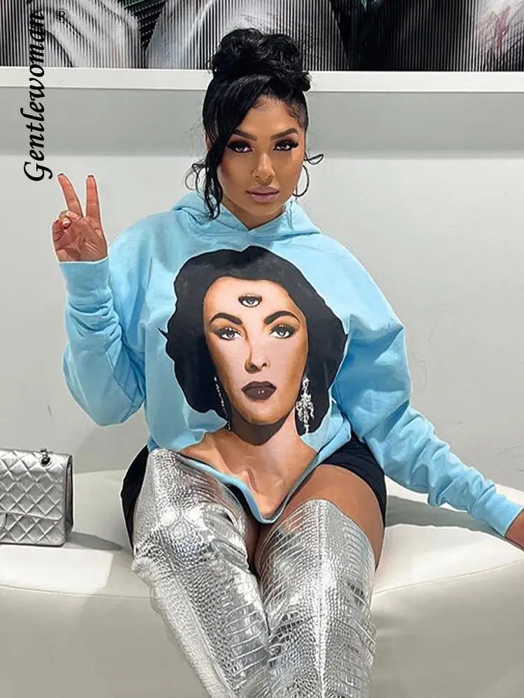 

Женский пуловер с принтом, толстовка с длинным рукавом и графическим принтом, милый Свободный Топ, джемпер с круглым вырезом, толстовки 2022 Y2k...