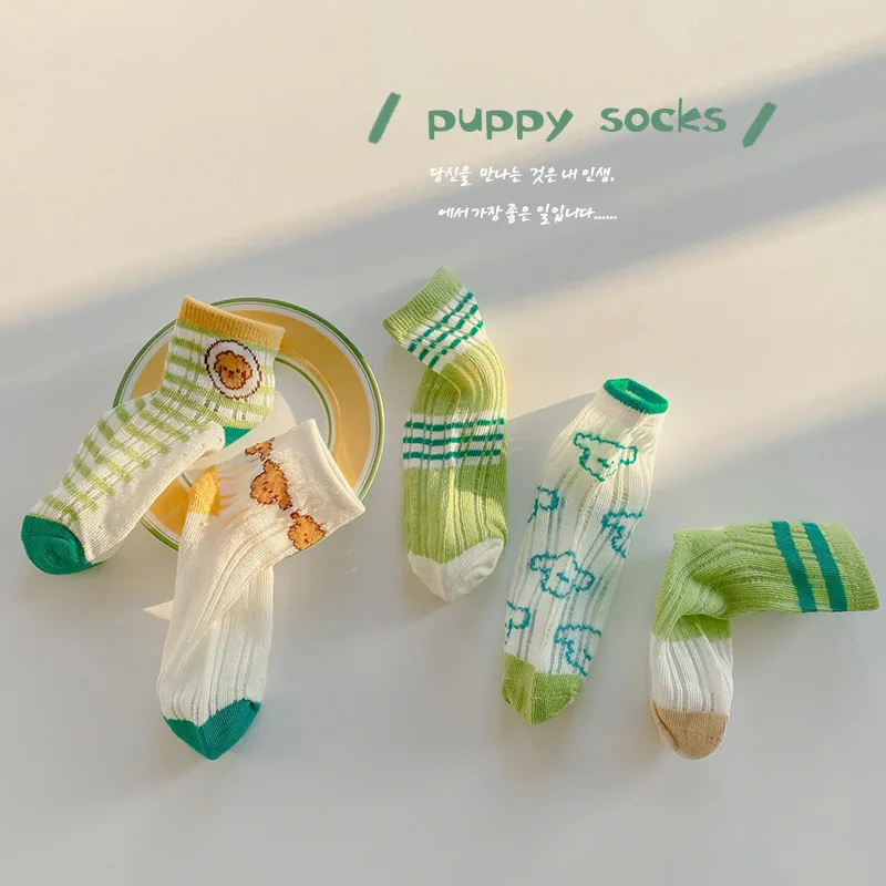 

2022 Spring And Summer New Children'S Socks Plaid Cartoon Puppy Kasi Mesh Socks Cotton Thin Boys Socks