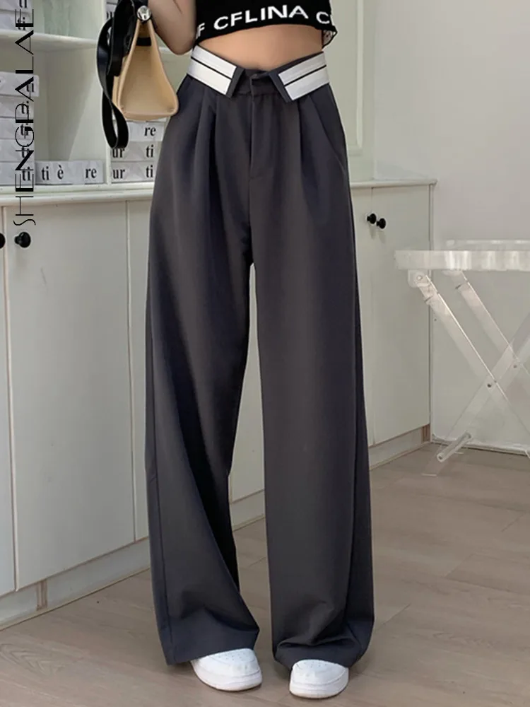 

SHENGPAIAE 2022 New Summer Fashion Women Pants Streetwear Eversion Trousers Female Casual Drapey Suit Wide Leg Straight 5W632
