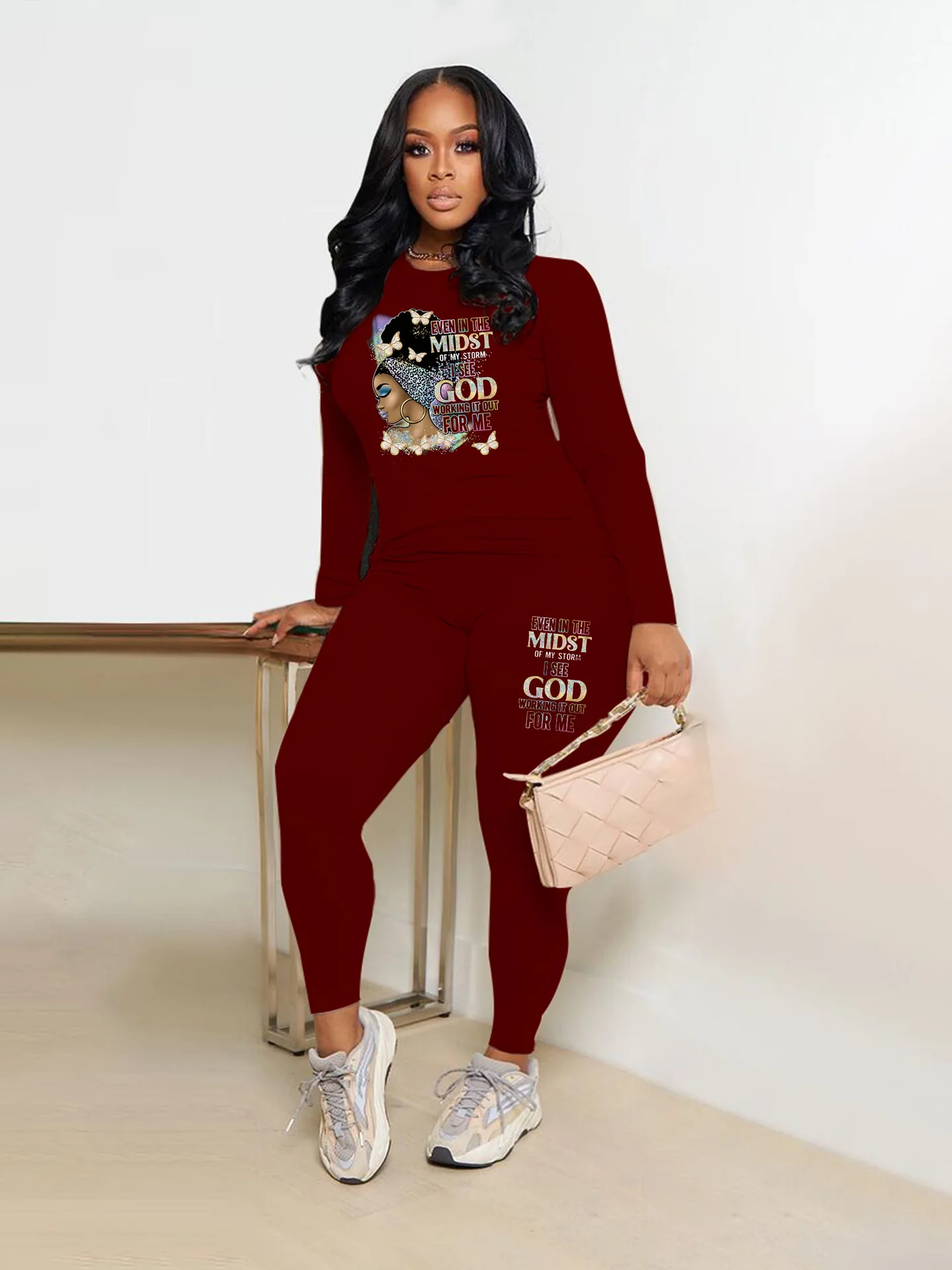 Women's Suit Autumn Fashion Athleisure Long Sleeve Top and Trousers Two Piece Set Printing O-Neck 2 Piece Sets Womens Outfits