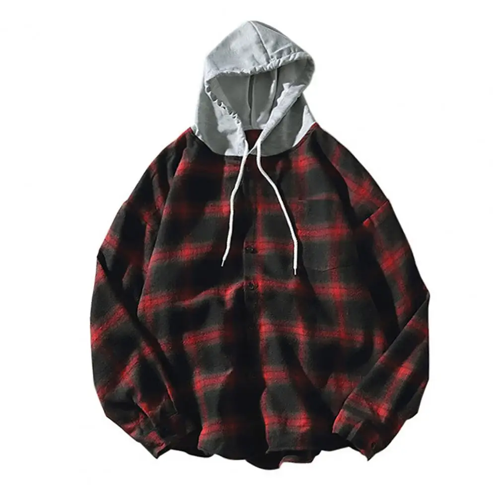 

Stylish Shirt Jacket Breathable Men Shirt Coat Single Breasted Japanese Style Plaid Pattern Loose Cardigan Shirt Warm