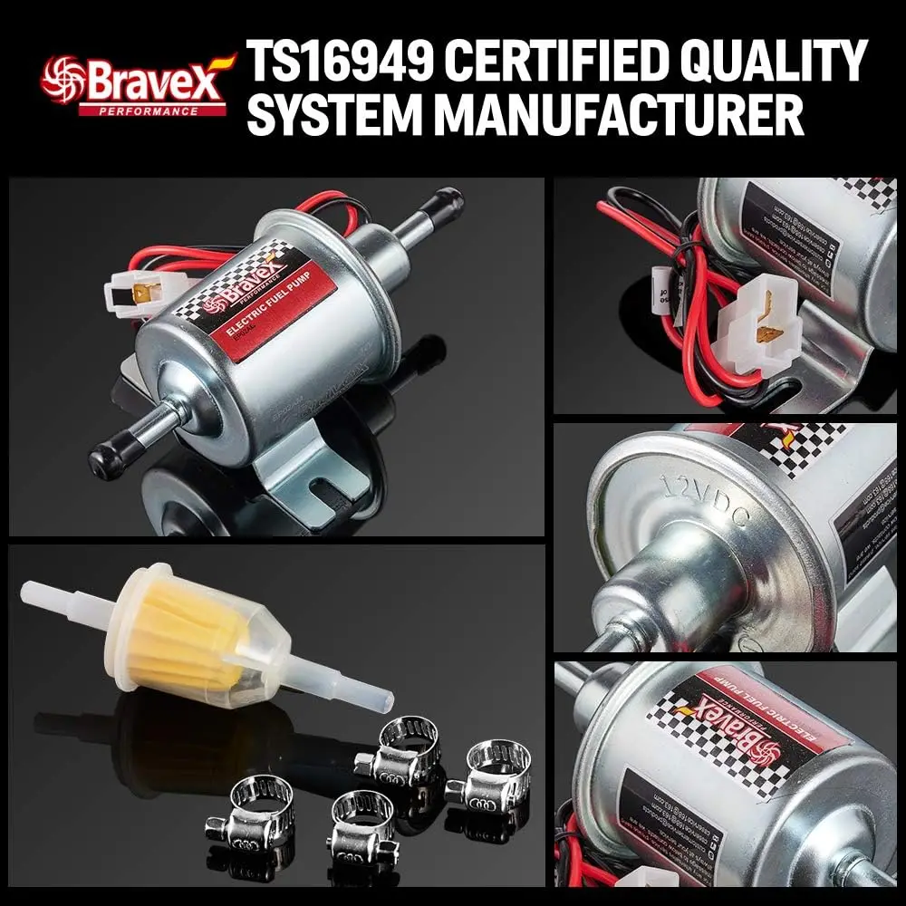 Фото Электрический топливный насос Bravex HEP-02A 12V, 2.5-4 PSI, универсальный, для бензина и дизеля, для автомобилей, мотоциклов, картов, автозапчасти и инструменты №5