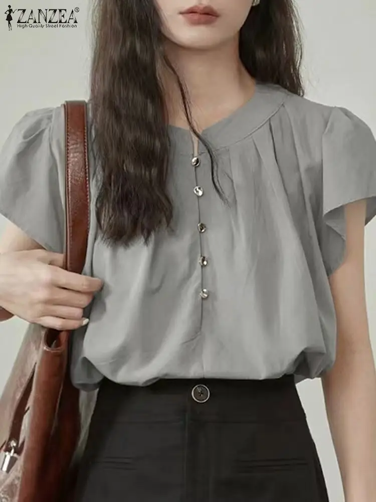 ZANZEA женская свободная блузка на пуговицах с летающими рукавами повседневные