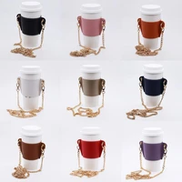 coffee sleeves reusable leather coffee cup holder with handlechain portable water bottle sleeve drinks bubble tea carrier
