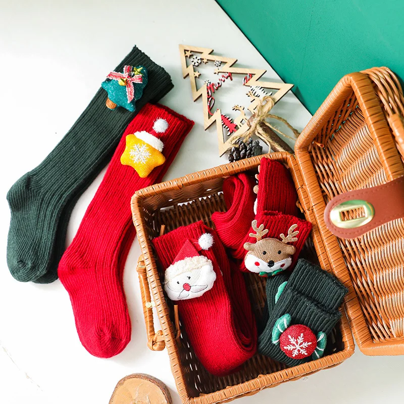 

Children's Christmas Stockings Children Baby Infants Kids Cartoon Doll Bell Wool Knee-high Stockings