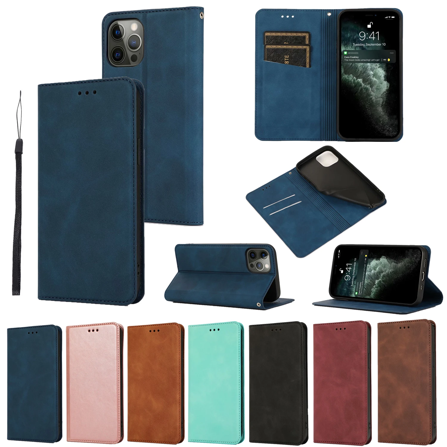 

Pu Leather Magnetic Flip Case For iPhone 13 12 Mini 11 Pro XS Max XR X SE 2020 8 7 6s 6 Plus Wallet Card Slots TPU Frame Cover