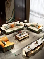 New Chinese sofa size apartment living room modern luxury leather ebony sofa combination set