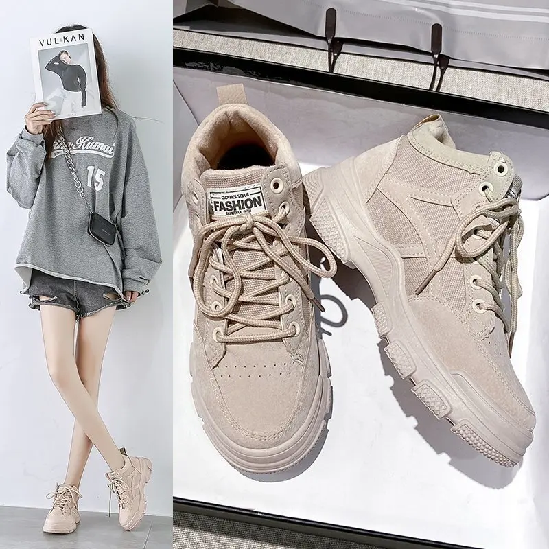 

New Women Warm Martin Boots Korean British Style Woman Leather Sneakers Casual High Top Women's Thick Bottom Snow Boot Trend