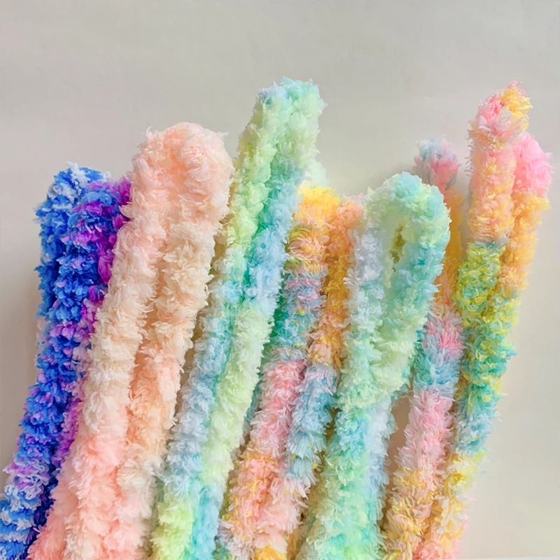 Градиентный цвет плюшевая шерсть железная проволока нить твист веревка лента