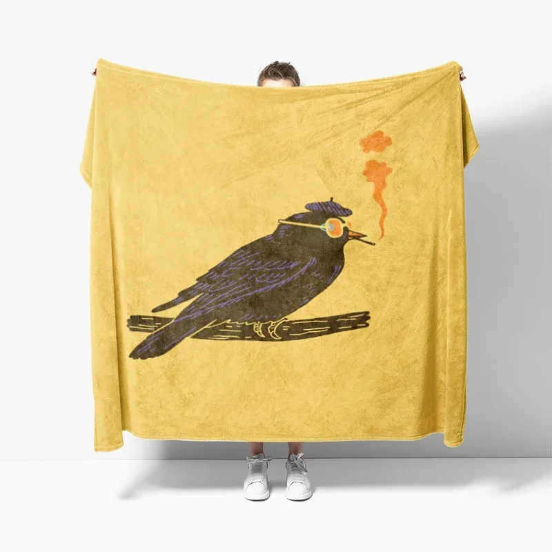 Плюшевое покрывало для дивана с принтом Мяу и птиц мягкое пушистое одеяло сна