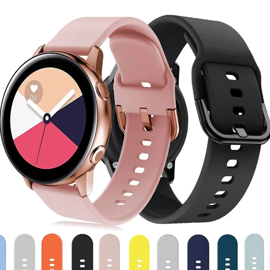 

20mm Silicone Watch Band for Samsung Galaxy Watch4 Classic 46 42mm Watch4 40 44mm Active2 40/44mm Soft Sport Watch Strap