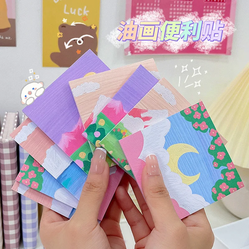 

Creative Student Memo Pad Stereo Scenery Oil Painting Sticky Notes Office Leave Message Label Paper School Supply Stationery