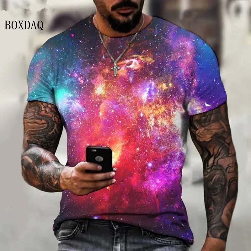 

Футболка мужская оверсайз с 3D принтом звездного неба, крутая рубашка с коротким рукавом, уличная одежда, лето 2022