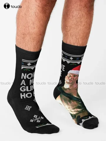 Die Hard Ho Ho Ho Machine Gun Рождественские носки Kint Черные носки Модные носки для отдыха Забавное искусство Абстрактная живопись маслом Носки