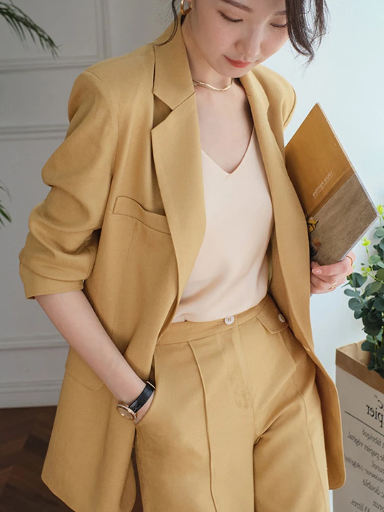 

New Summer Casual Loose Women Blazer Shorts Pantsuit Femme Fashion Vintage Business Two Pieces Set Ladies Formal Clothes Outfits
