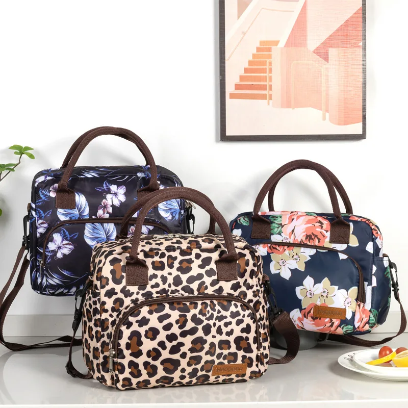 

Fashion Leopard Insulated Lunch Bag Detachable Shoulder Strap Large Capacity Durable Beach Bag Snack Organizer for Work Picnic