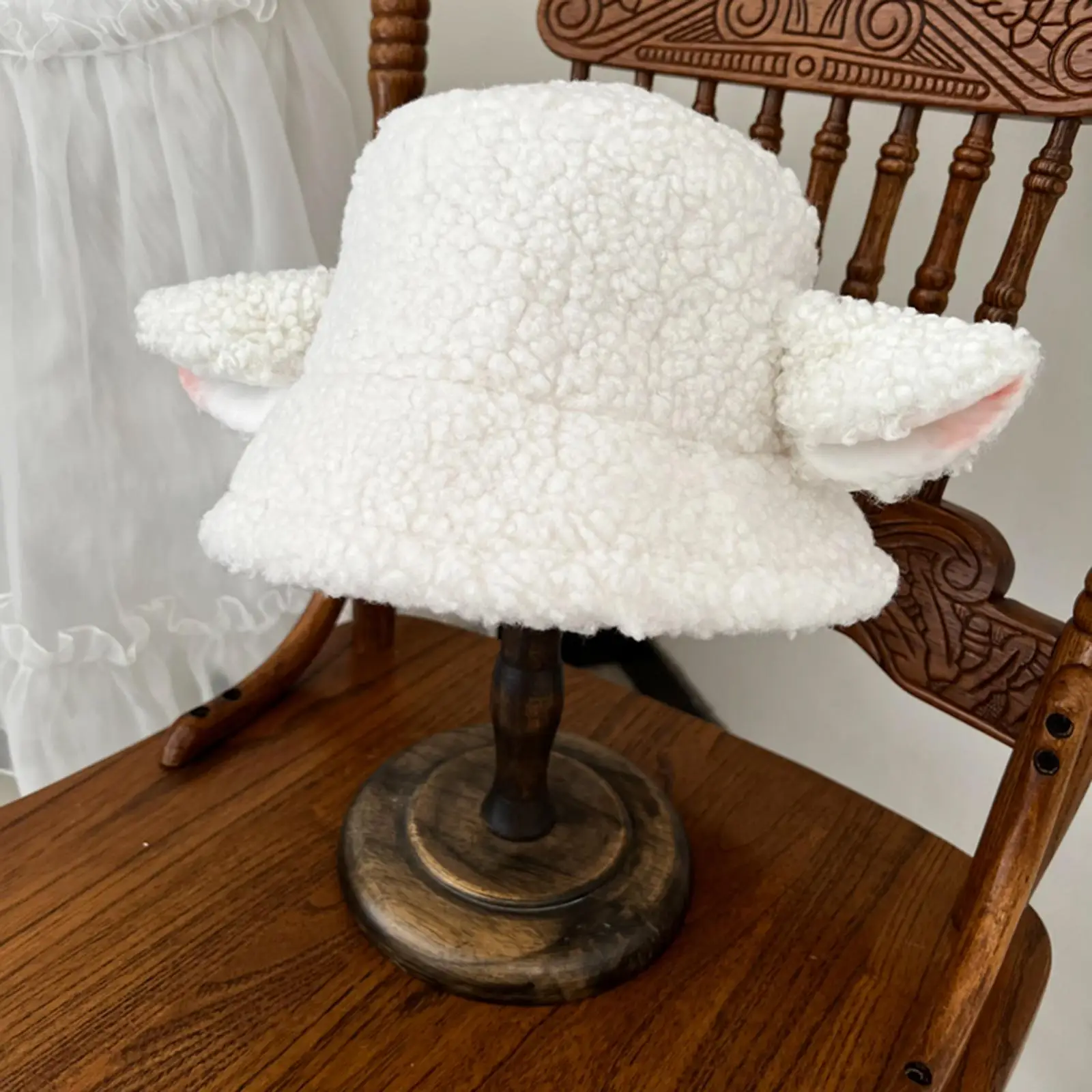 Cute Cartoon Bucket Hat Animal Sheep Ear Photo Props Fuzzy Lambs Beanie Hats Plush for Outdoor Costume Spring Plush Sheep Ear