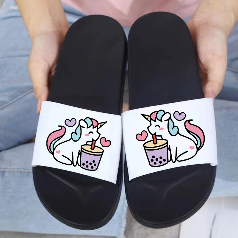 

2022 Cute Unicorn Print Women's Slippers Sandals Home Slippers Summer Thick Bottom Women's Indoor Bathroom Anti-Slip Slippers