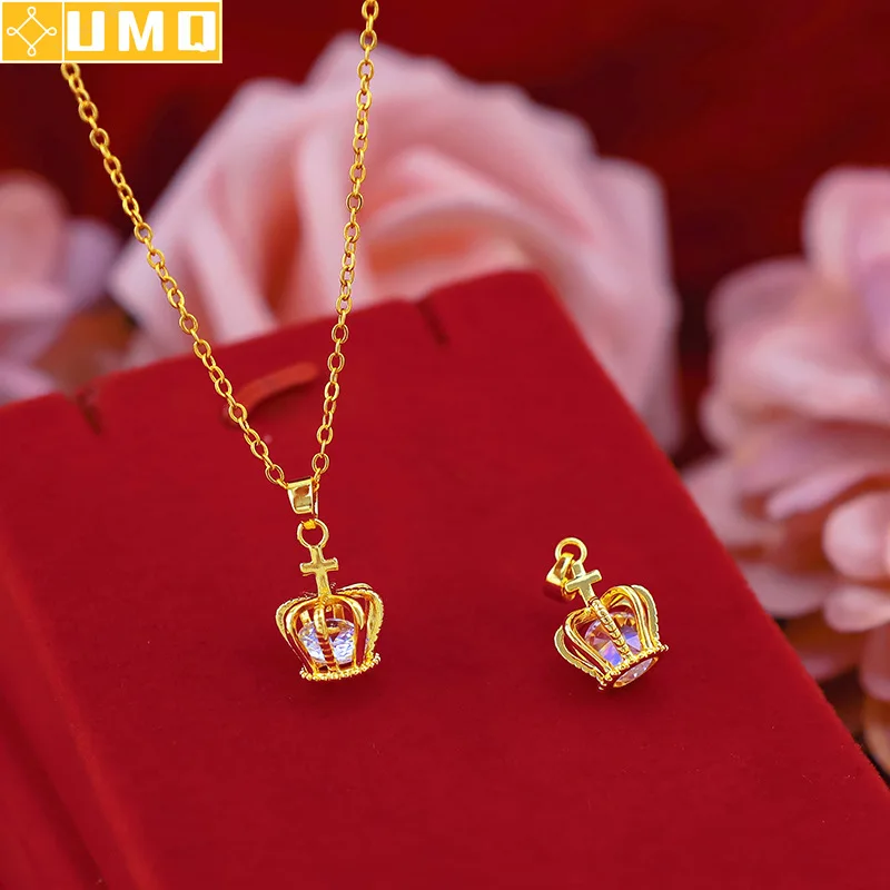 

Elegant Sand Gold 14k Necklace Pendant No Chain Crown Zirconia Stone Pendants for Women Wedding Engagement Jewelry Gifts Female