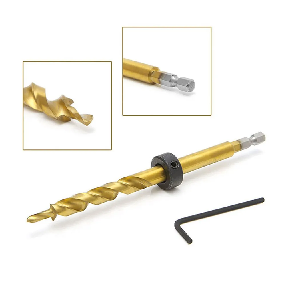 9.5/9.0mm  Twist Drill Bit Stop Collar Set Woodworking Inclined Hole Locator Drill Bit Set Hex Pocket Hole Drilling Tool