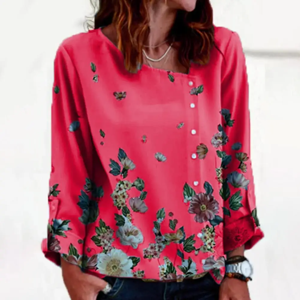 

Женская рубашка с длинным рукавом, Красивая яркая женская блузка с цветочным узором для повседневной жизни