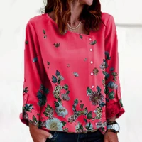 long sleeves women shirt beautiful bright colored floral patterns female blouse for daily life