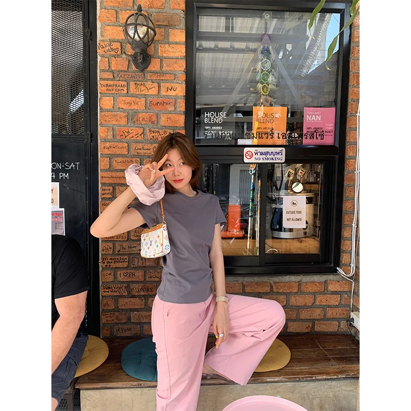 

Loose t-shirt female 2023 summer new positive shoulder basic models round neck short-sleeved tops