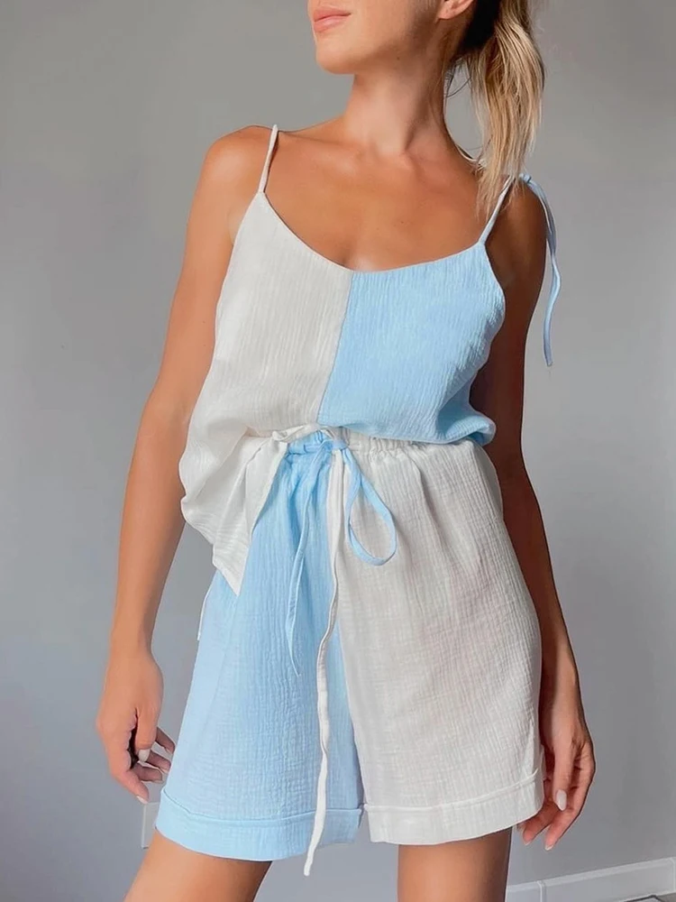 

Комплект для сна Hiloc женский хлопковый, пикантная короткая Пижама на бретелях-спагетти, комплект из 2 предметов, весна 2023